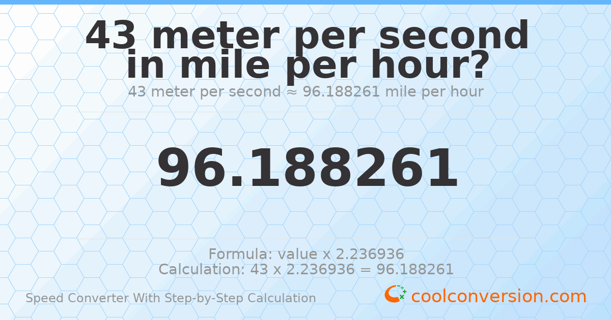 43 meters per second = 96.1883 miles per hour