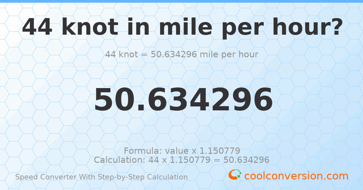 44 knots = 50.6343 miles per hour
