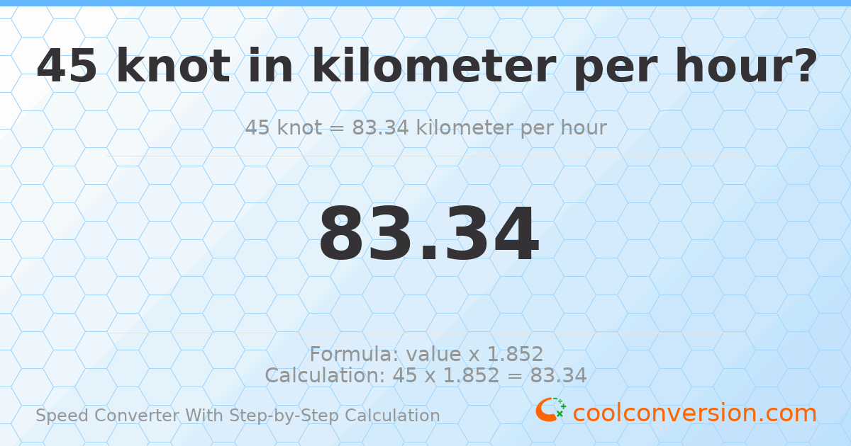 45 knots = 83.34 kilometers per hour