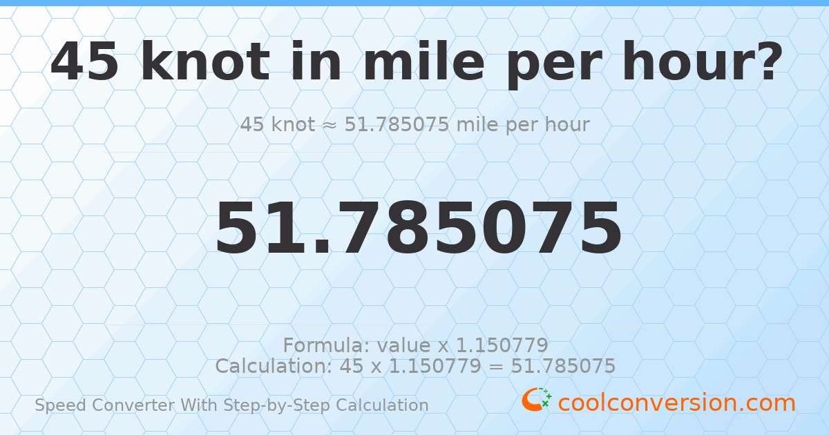 45 knots = 51.7851 miles per hour