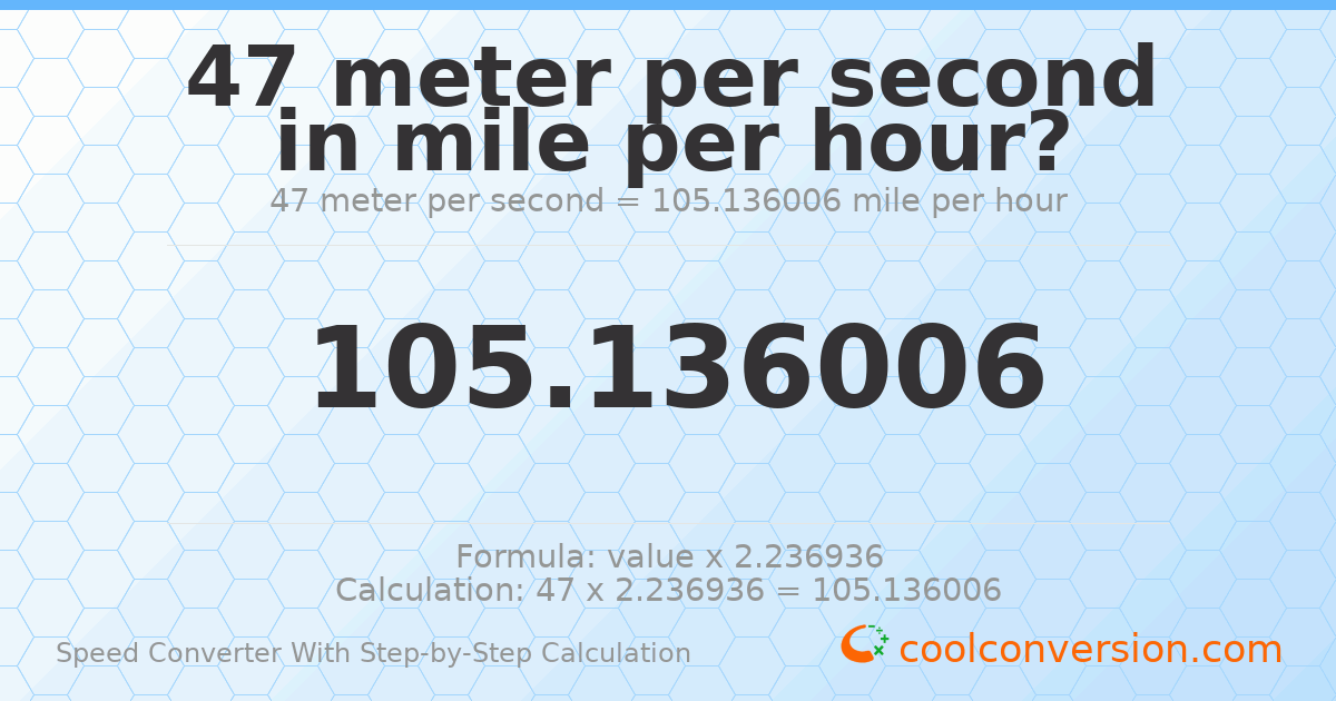 47 meters per second = 105.136 miles per hour