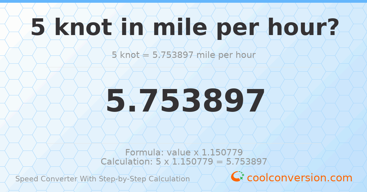 5 knots = 5.7539 miles per hour