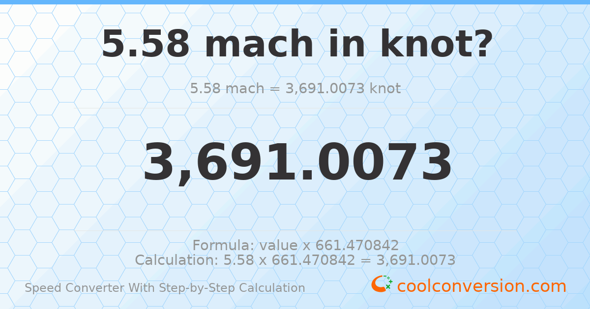 5.58 mach = 3691.01 knots