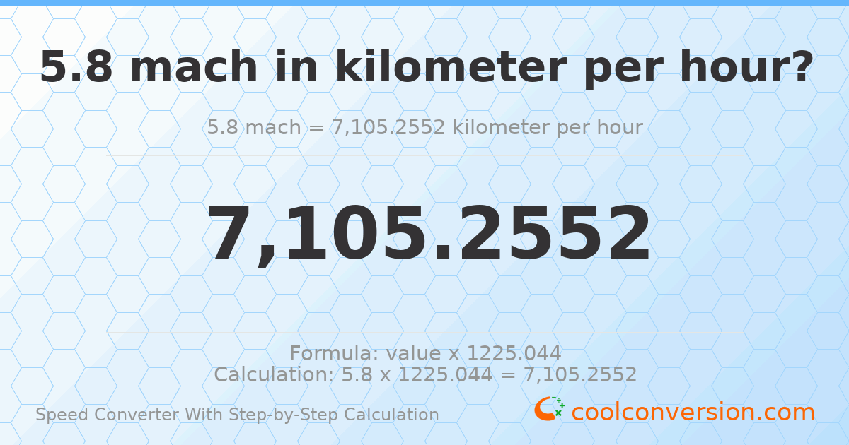 5.8 mach = 7105.26 kilometers per hour