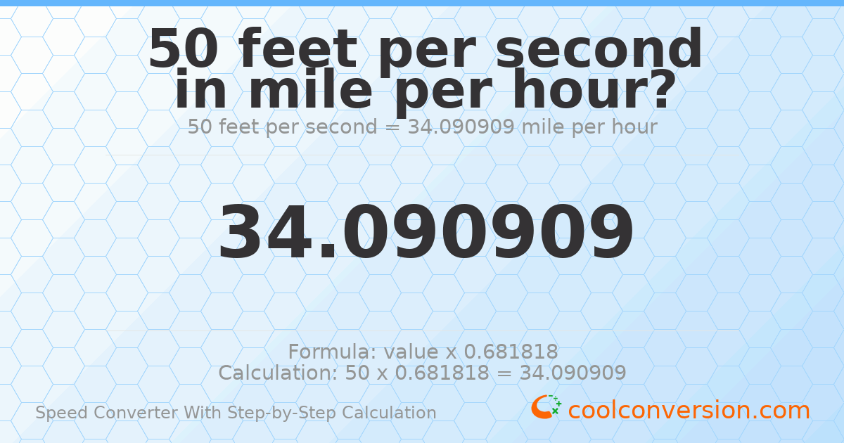 50 feet per second = 34.0909 miles per hour