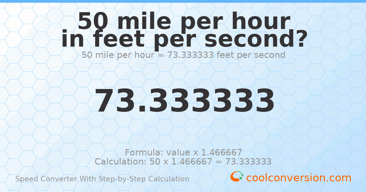 50 miles per hour = 73.3333 feet per second