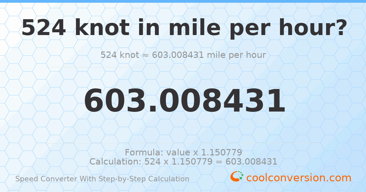 524 knots = 603.008 miles per hour