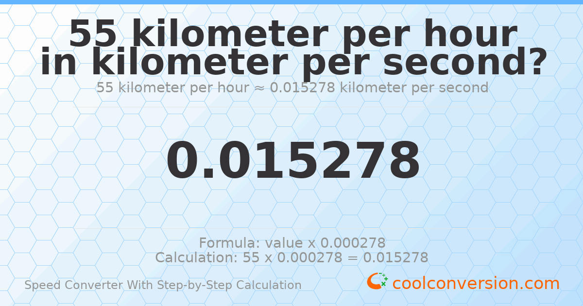 55 kilometers per hour = 0.0152778 kilometers per second