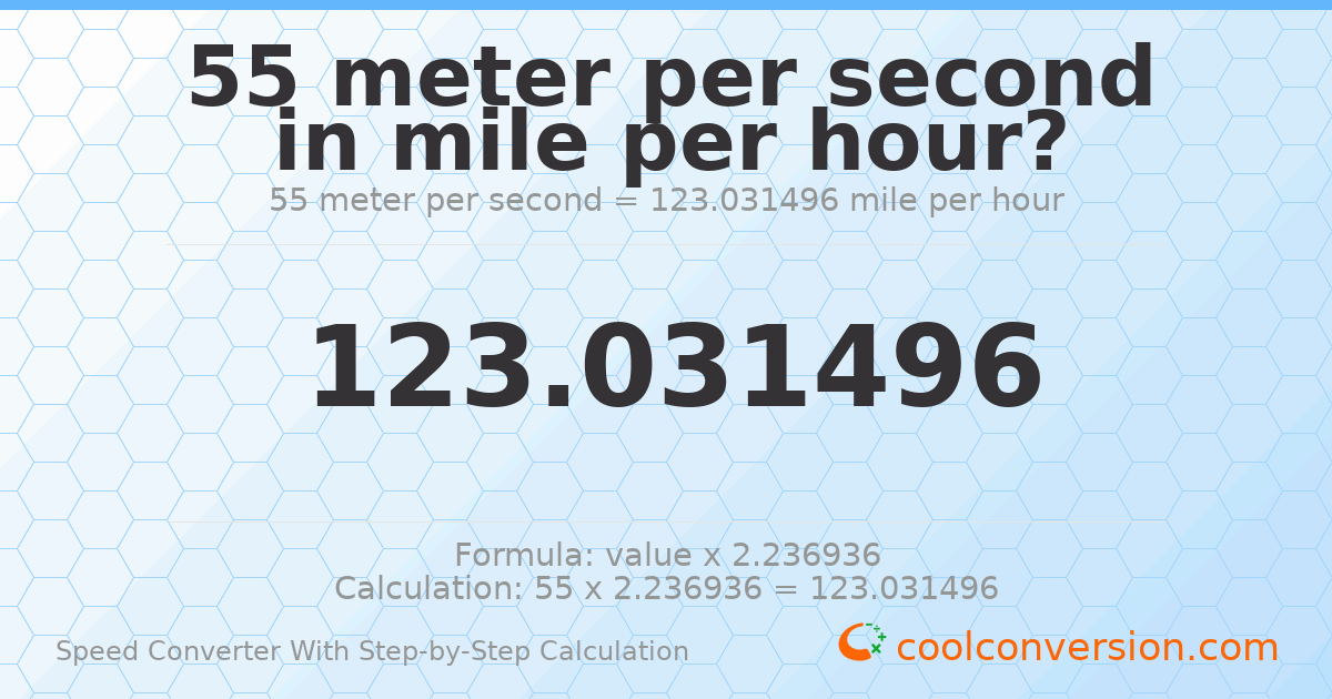 55 meters per second = 123.031 miles per hour