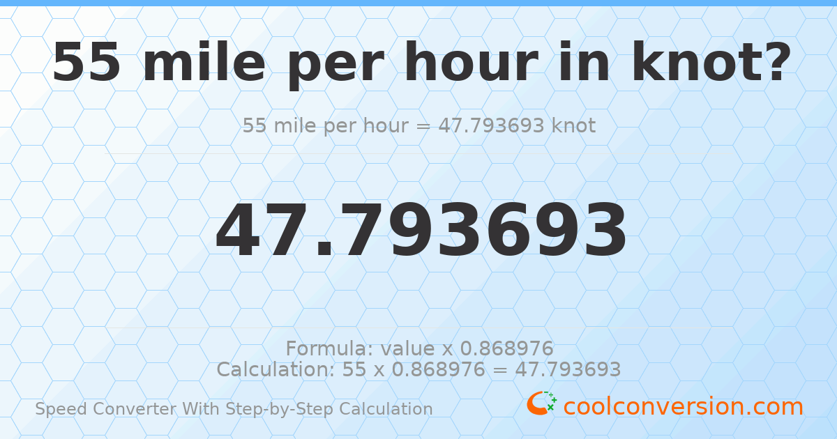 55 miles per hour = 47.7937 knots