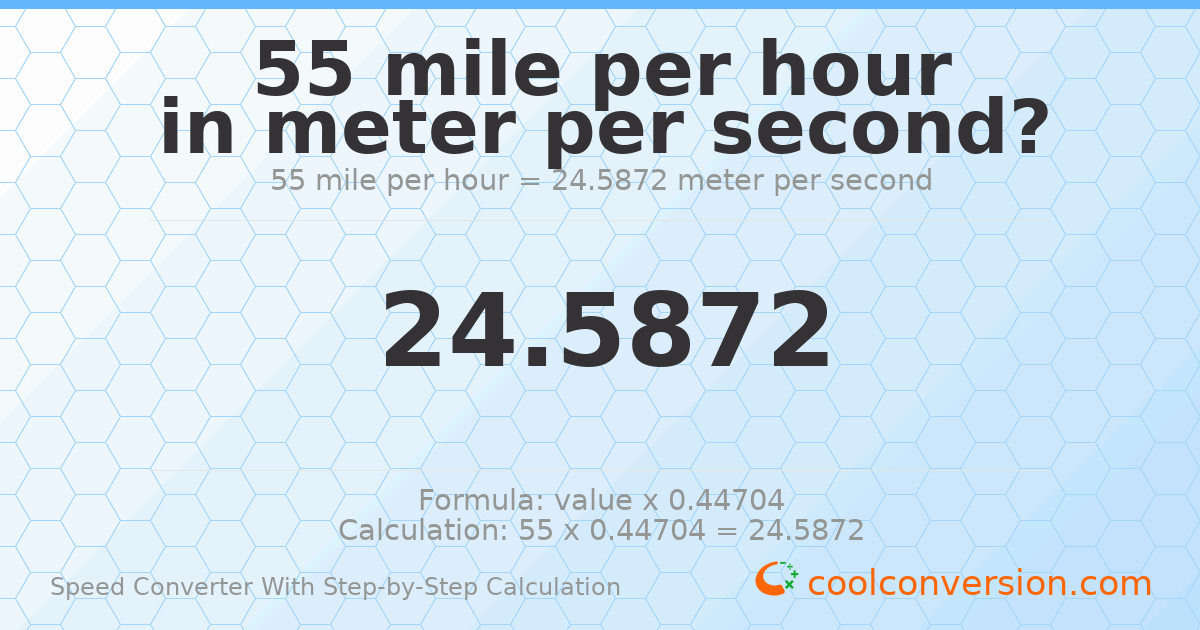55 miles per hour = 24.5872 meters per second