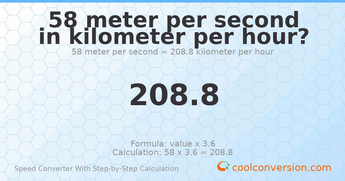 58 meters per second = 208.8 kilometers per hour