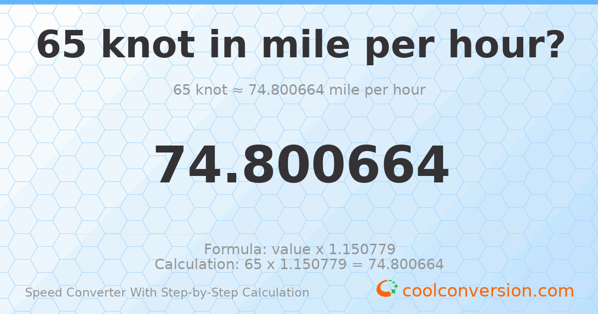 65 knots = 74.8007 miles per hour