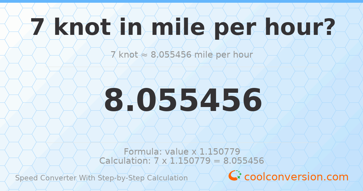 7 knots = 8.05546 miles per hour