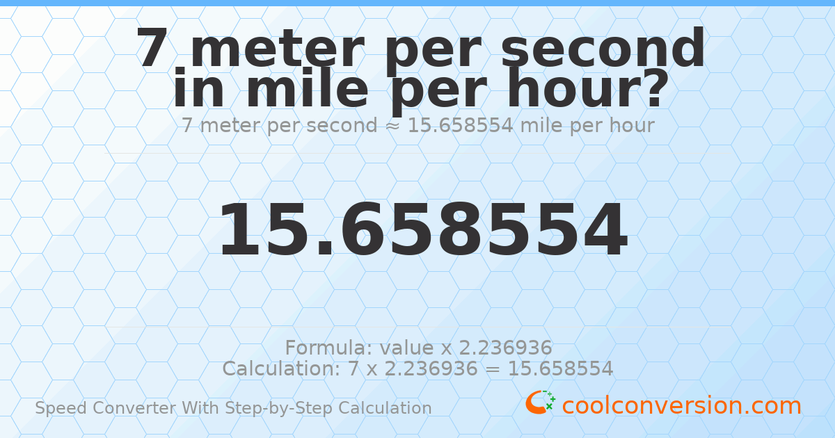 7 meters per second = 15.6586 miles per hour