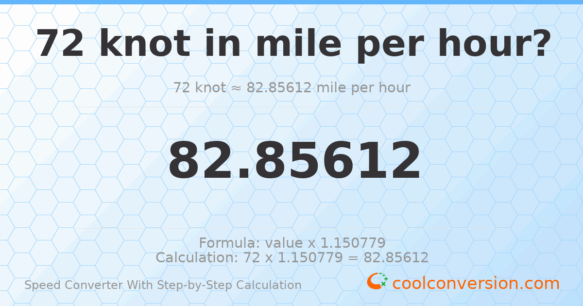 72 knots = 82.8561 miles per hour