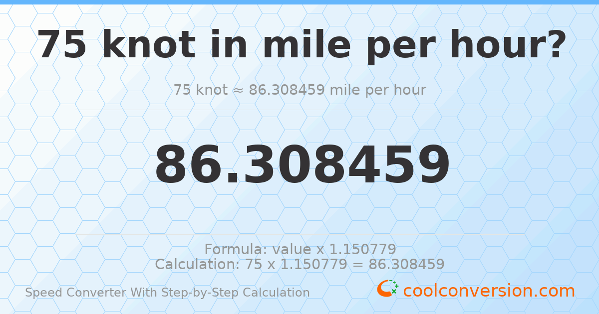 75 knots = 86.3085 miles per hour