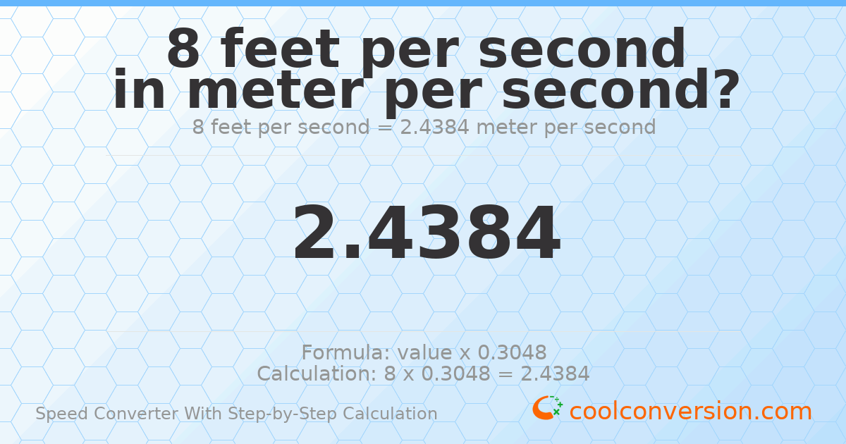 8 feet per second = 2.4384 meters per second