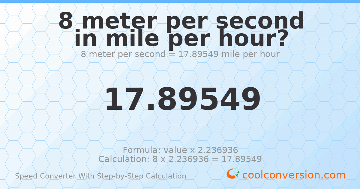 8 meters per second = 17.8955 miles per hour