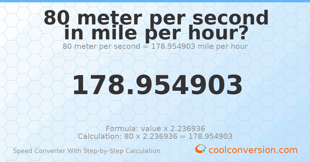 80 meters per second = 178.955 miles per hour