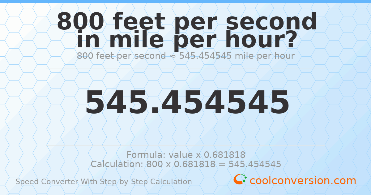 800 feet per second = 545.455 miles per hour