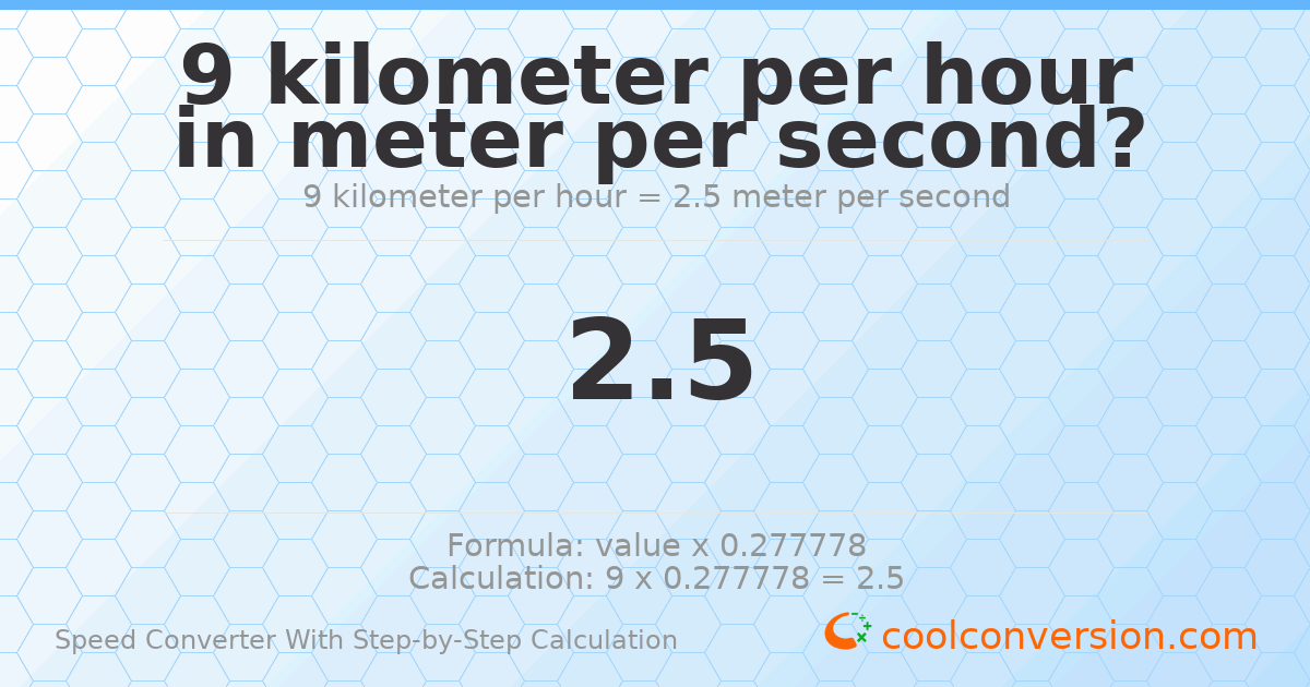 9 kilometers per hour = 2.5 meters per second