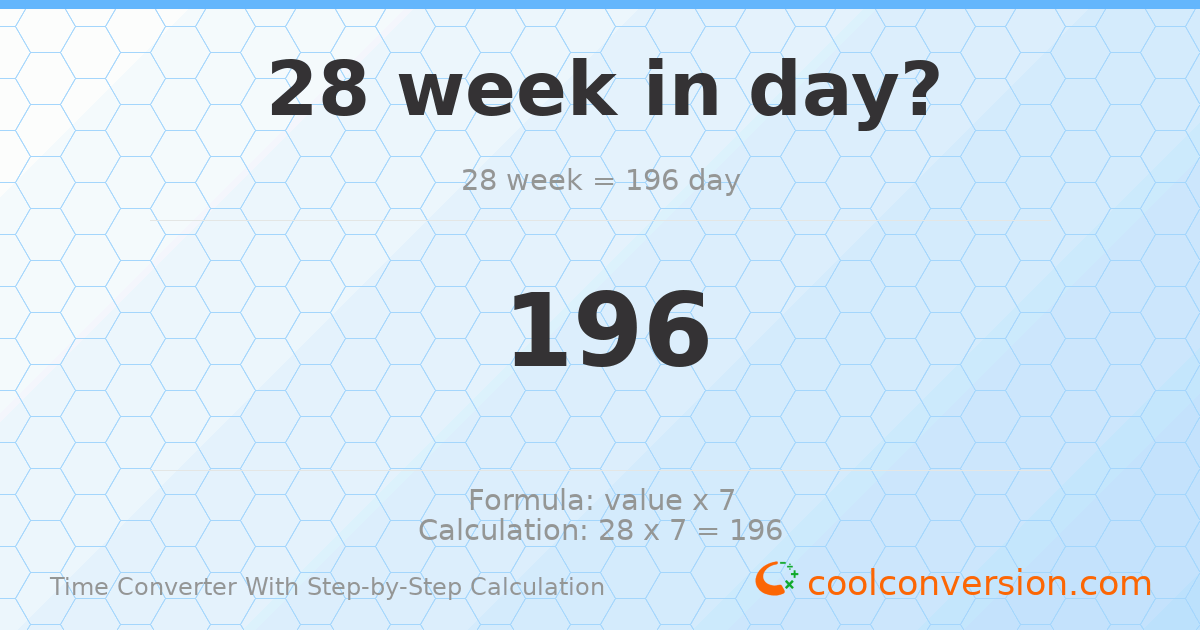 28 Weeks to Days | 28 wk = 196 d