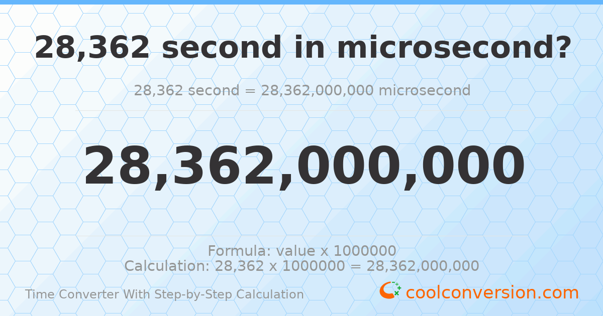 28362 seconds = 2.8362 × 10¹⁰ microseconds