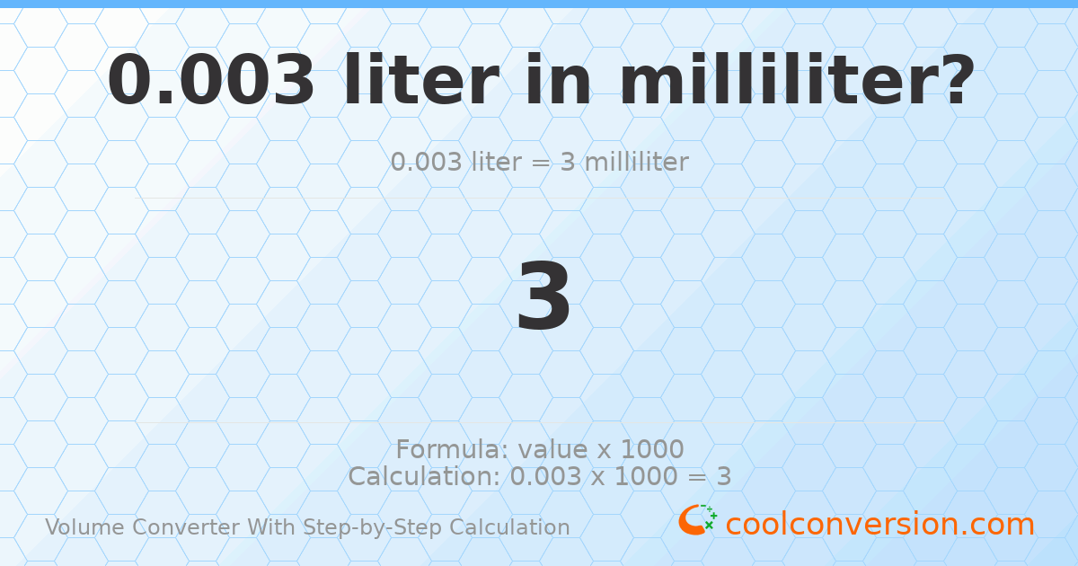 0.003 liters = 3 milliliters