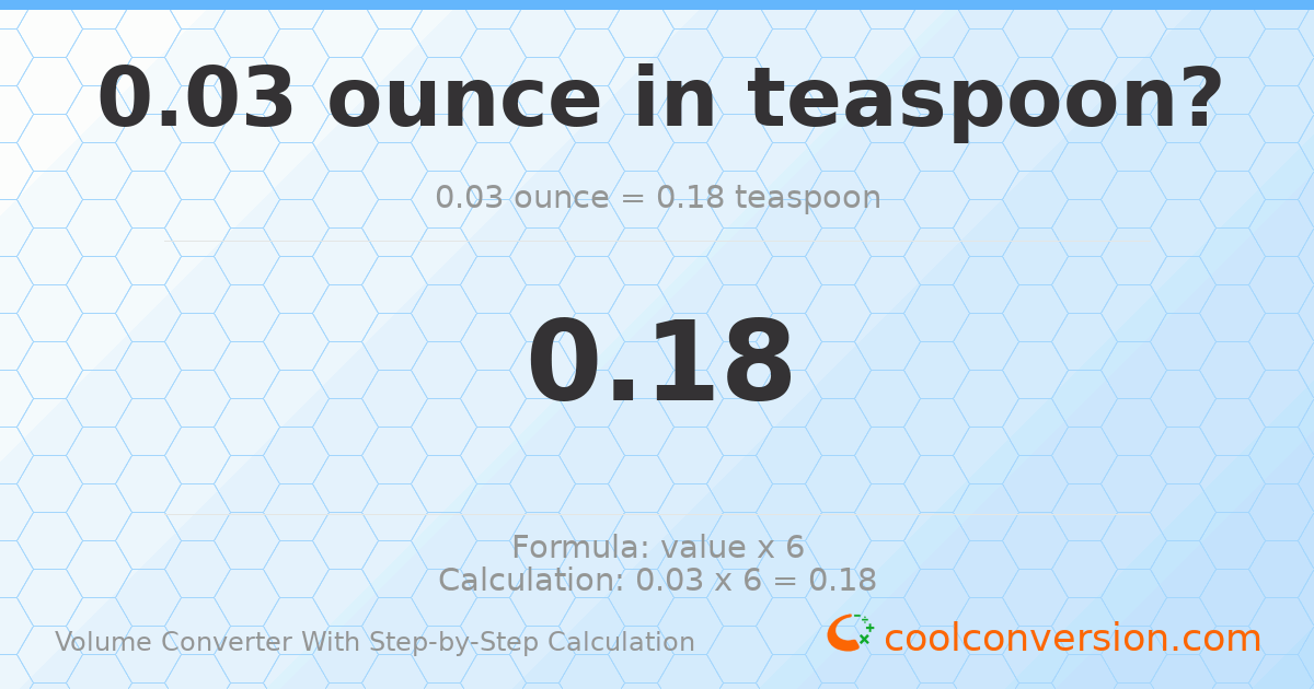 0.03 ounces = 0.18 Teaspoons
