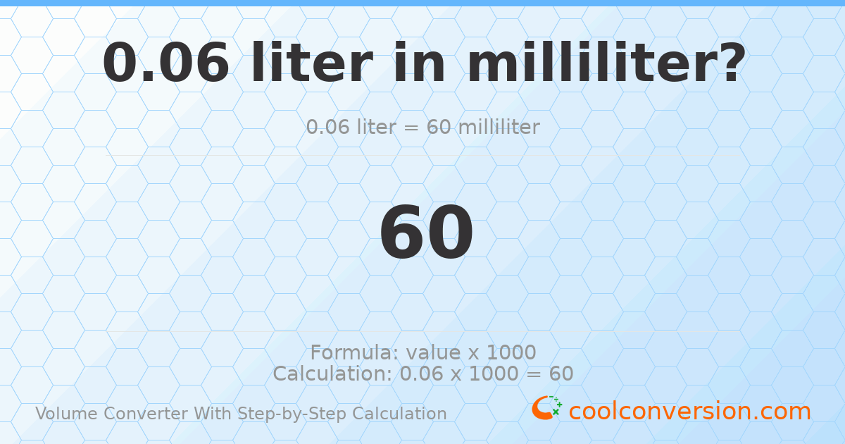 0.06 liters = 60 milliliters