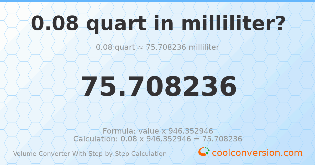0.08 quarts = 75.7082 milliliters