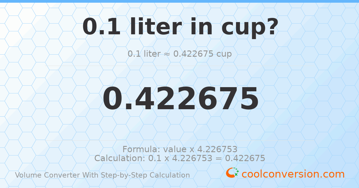 0.1 liters = 0.422675 cups