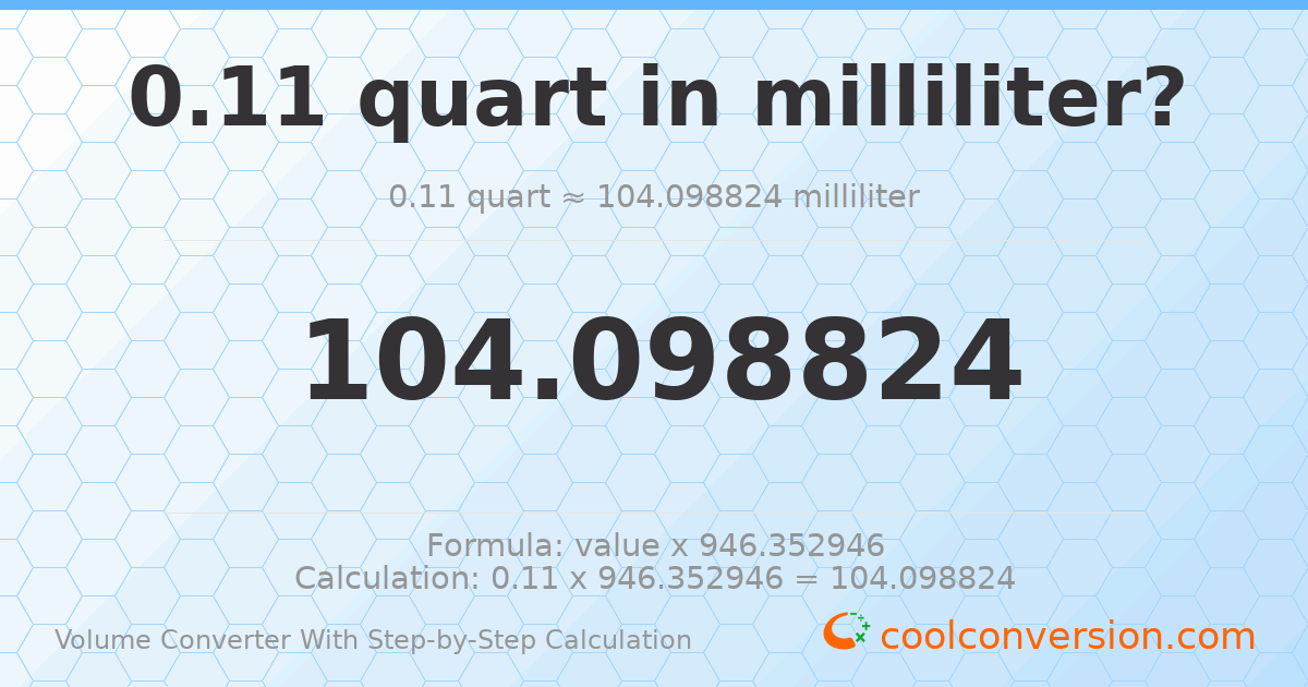 0.11 quarts = 104.099 milliliters