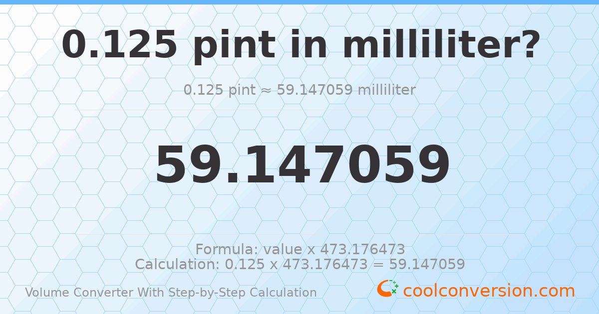 0.125 pints = 59.1471 milliliters