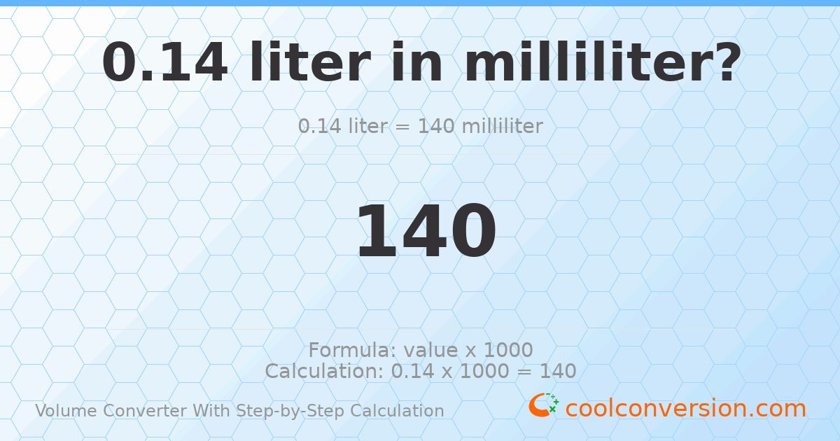 0.14 liters = 140 milliliters