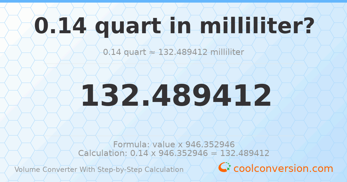 0.14 quarts = 132.489 milliliters