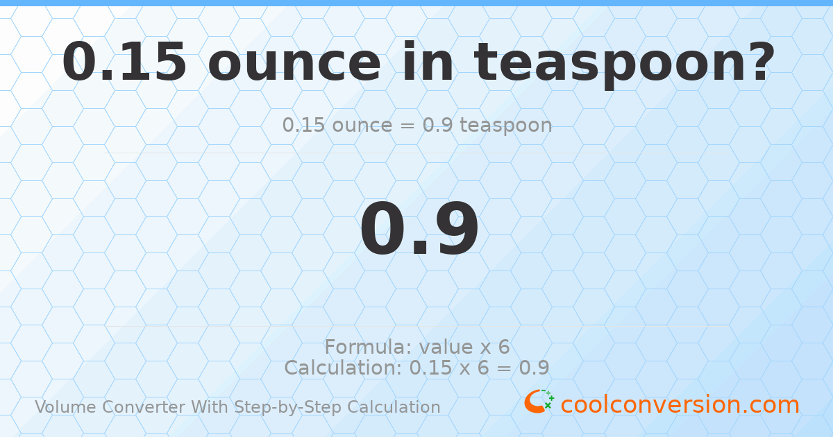 0.15 ounces = 0.9 Teaspoons