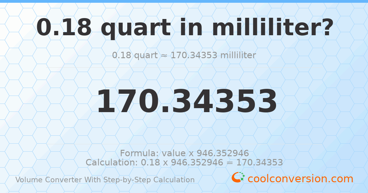 0.18 quarts = 170.344 milliliters