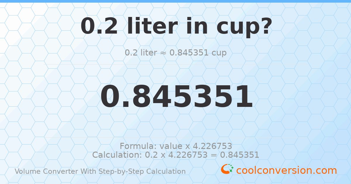 0.2 liters = 0.845351 cups