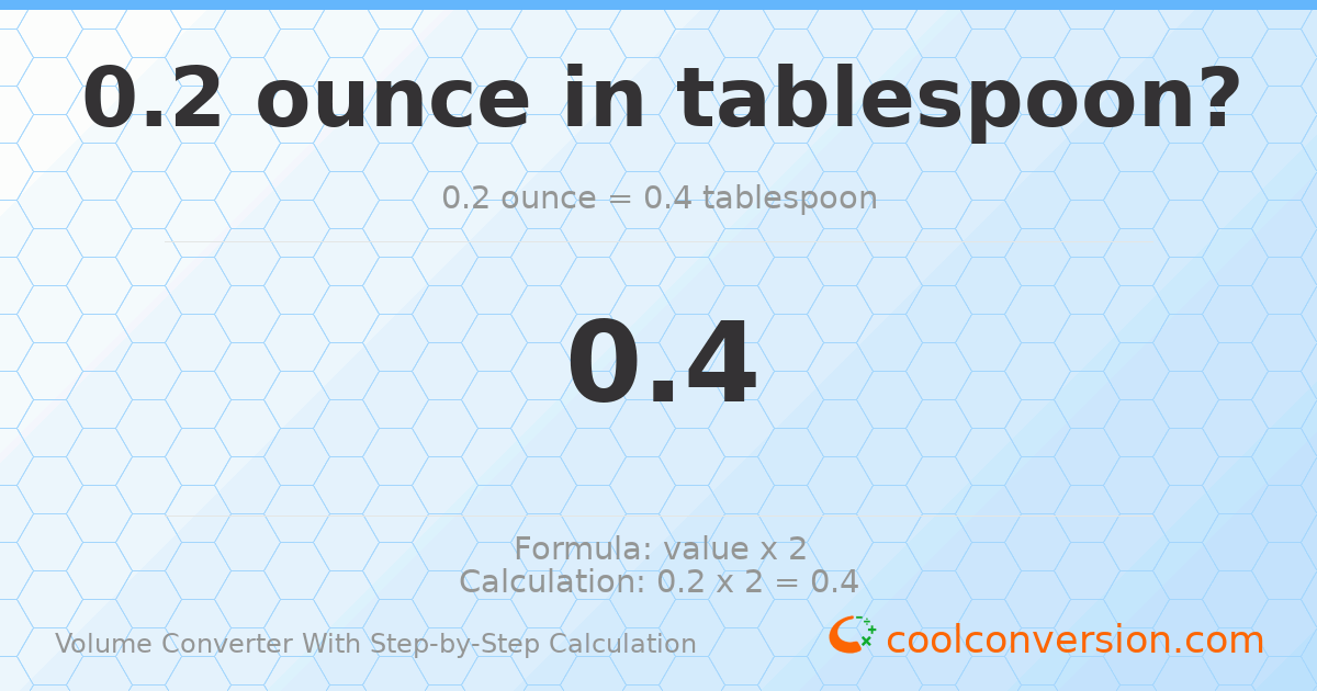 0.2 ounces = 0.4 Tablespoons