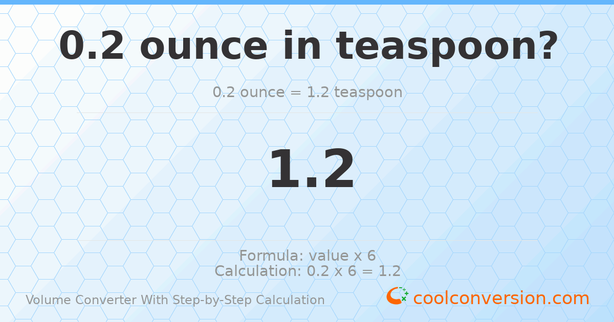 0.2 ounces = 1.2 Teaspoons