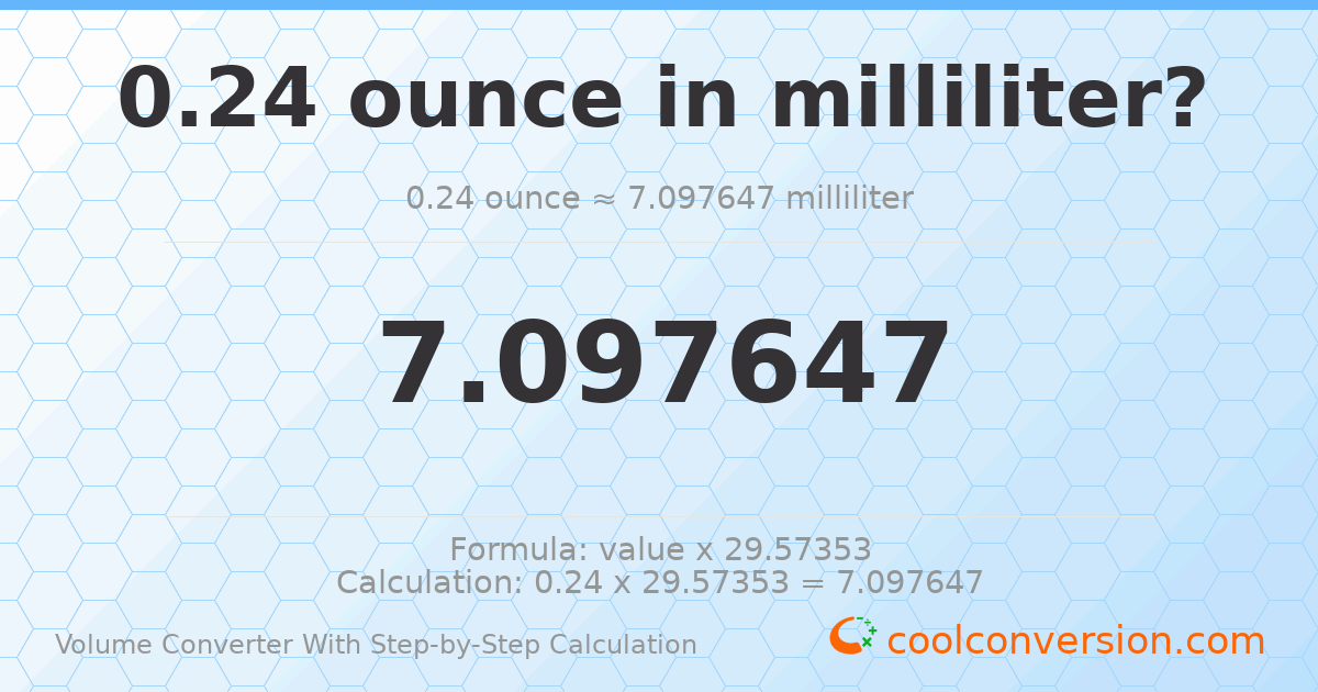 0.24 ounces = 7.09765 milliliters