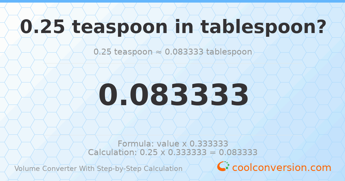 0.25 Teaspoons = 0.0833333 Tablespoons