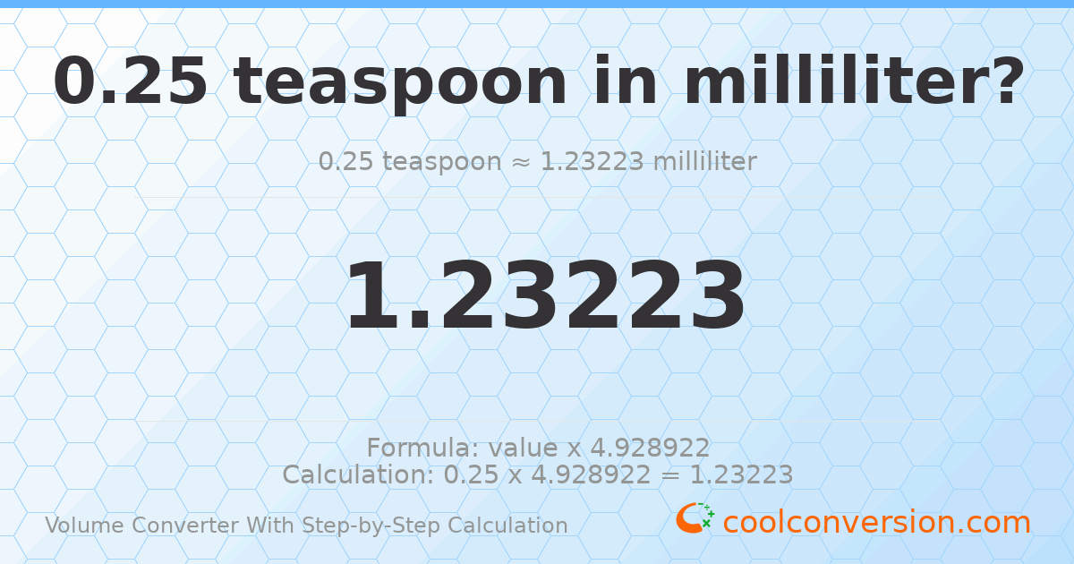 0.25 Teaspoons = 1.23223 milliliters