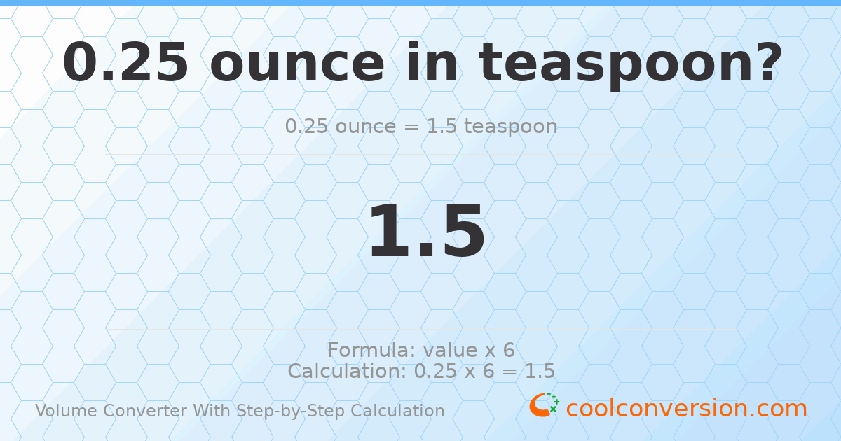 0.25 ounces = 1.5 Teaspoons