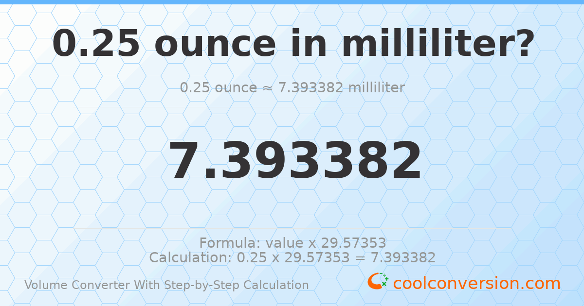 0.25 ounces = 7.39338 milliliters