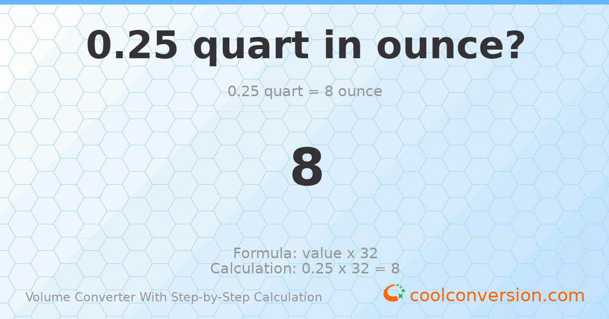 0.25 quarts = 8 ounces