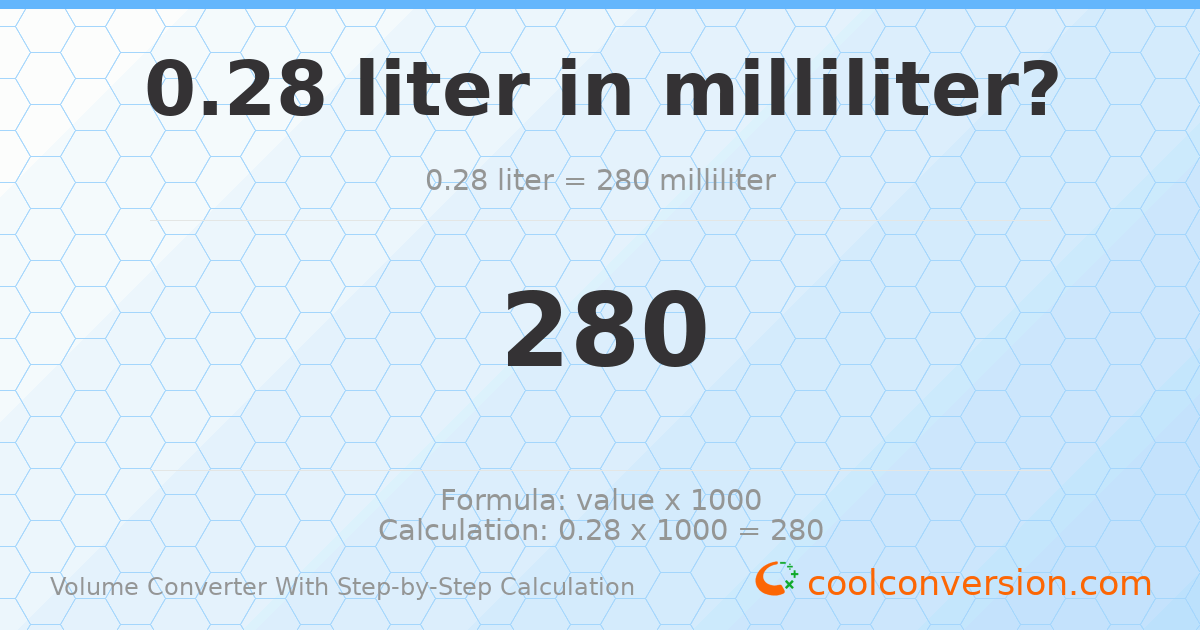 0.28 liters = 280 milliliters