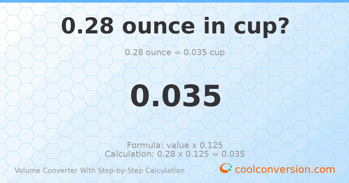 0.28 ounces = 0.035 cups